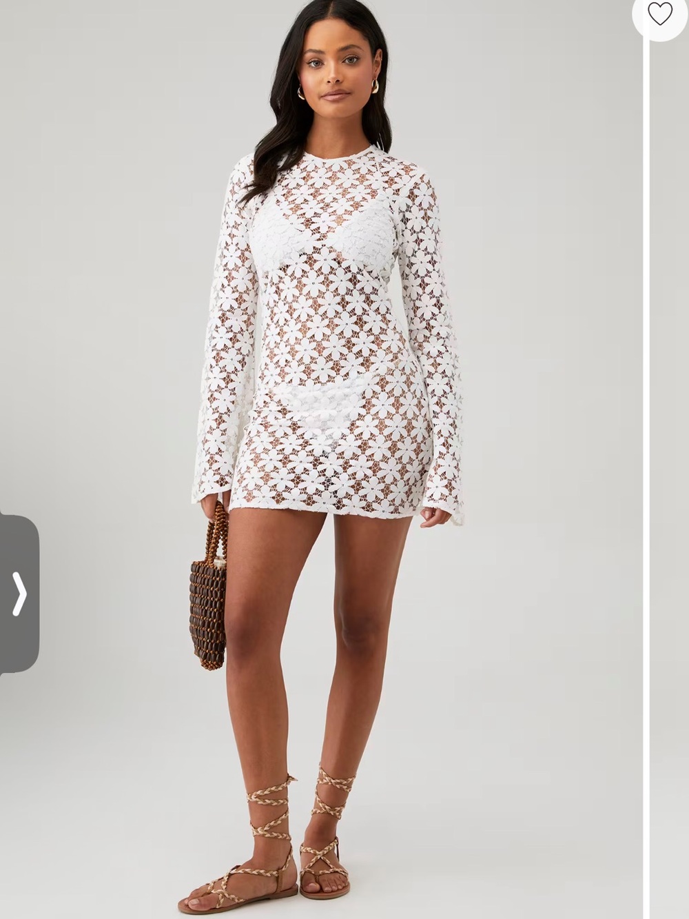 Beach Riot White Floral Crochet Long-Sleeve Mini Dress